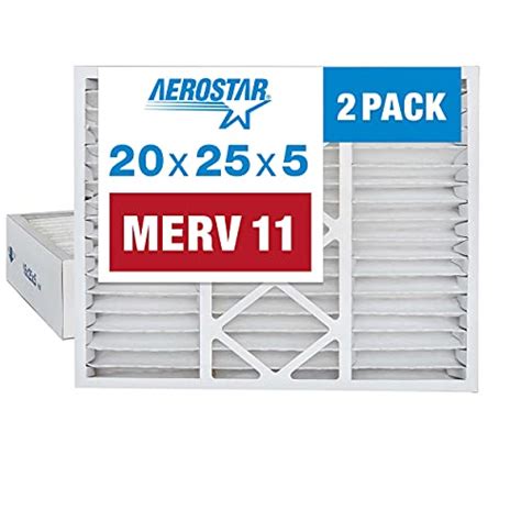 Aerostar 20x25x5 MERV 11 Pleated Replacement Air Filter for Trion Air Bear, AC Furnace Air Filter, 2 Pack (Actual Size: 20 3/8"x24 1/4"x4 3/4")
