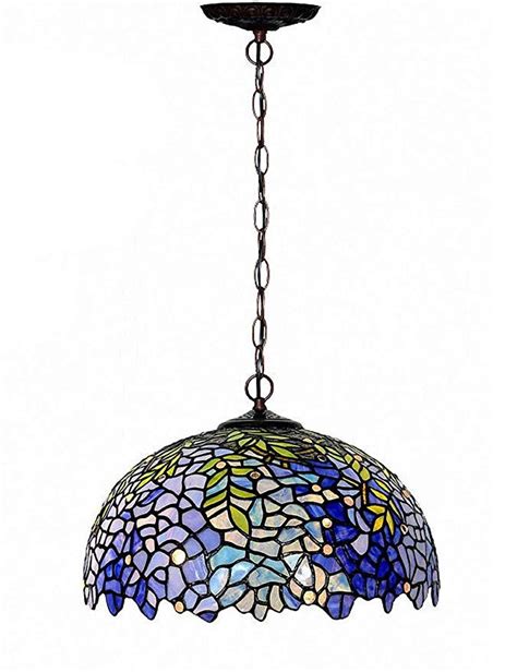 Chandeliers,Magcolor Tiffany Style Stained Glass Purple Wisteria Hanging Lamp with Handmade Lampshade, Suitable for Decorating Room (16in)