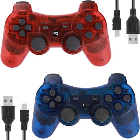 Controllers for PS3 Playstation 3 Dual Shock, Wireless Bluetooth Remote Joystick Gamepad for Six-axis with Charging Cable (Pack of 2, BlueFlash and StarrySky)
