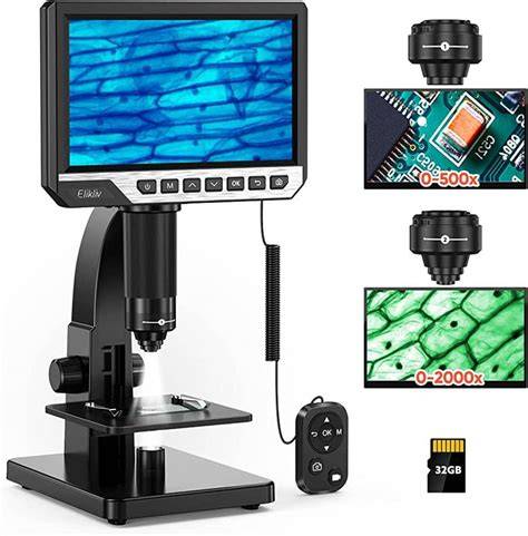 Elikliv LCD Digital Microscope, 2000X Biological Microscope with Digital & Microbial Lens, 7'' IPS Display, 10 LEDs, 12MP Resolution, Windows & Mac OS Compatible (2000X)