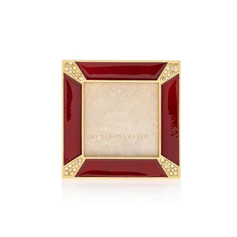 Jay Strongwater Leland Pave Corner 2" Square Photo Frame - Ruby #SPF5130224