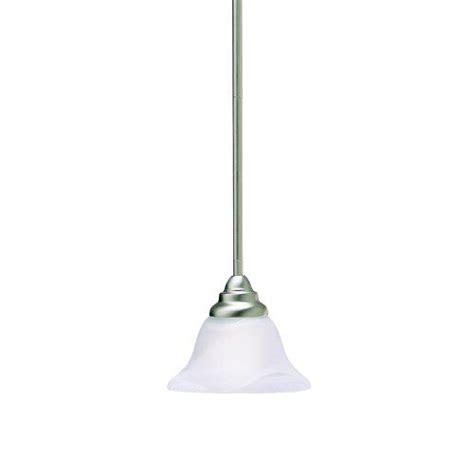 Review Kichler Telford 6.75" 1 Light Mini Pendant with Alabaster Swirl Glass in Brushed Nickel