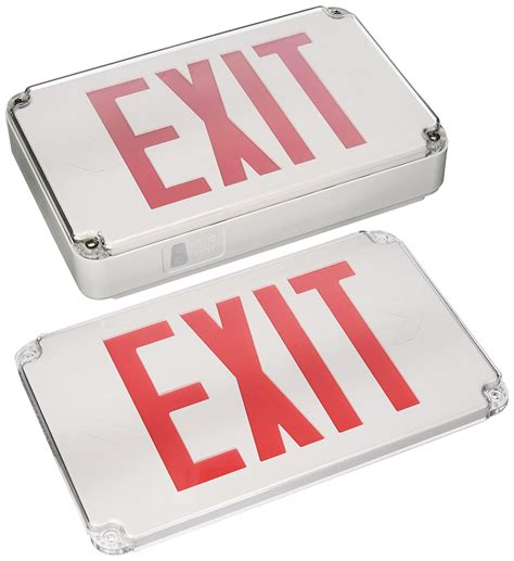 Morris Products Wet Location LED Exit Sign – Red with White Housing – Ni-Cad Battery Backup - Fully Automatic – Resistant to Humidity, Washdown Environment – Self-Contained – Energy Saving
