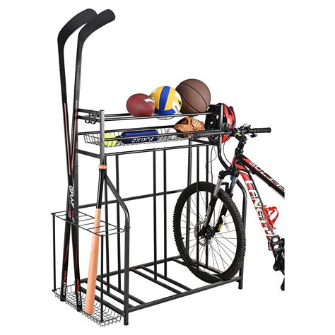 PLKOW Bike Storage Rack for Garage with 3 Bike Stands, Free Standing Bike Rack for Road,Mountain,Hybrid, Kids Bicycle, Garage Organizer with Floor Bicycle Nook and Sports Storage Rack