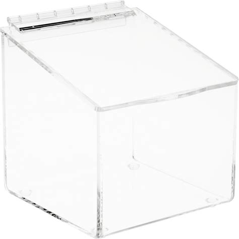 Plymor Clear Acrylic Display Case Box with Angled Top & Hinged Lid, 6" x 6" x 6"