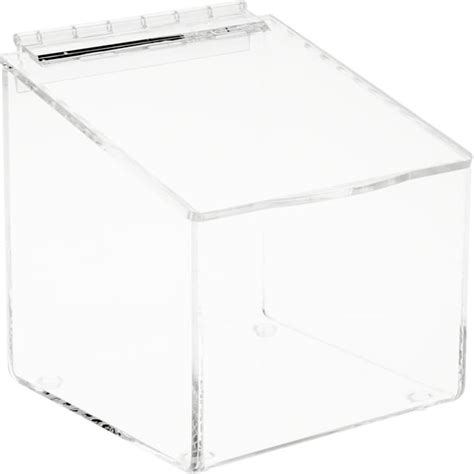 Plymor Clear Acrylic Display Case Box with Angled Top & Hinged Lid, 6" x 6" x 6"