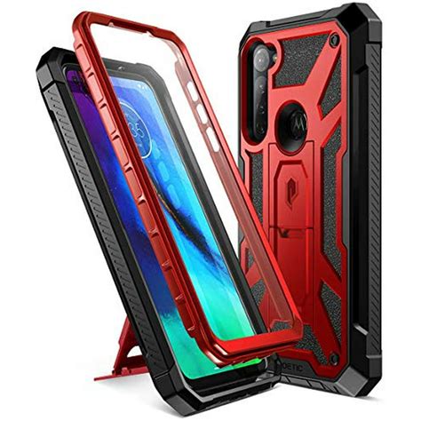 Poetic Spartan Series for Moto G Stylus 2020 Case, (Not Fit 2021 Version), Full-Body Rugged Dual-Layer with Premium Leather Texture Shockproof Protective Cover with Kickstand, Metallic Red