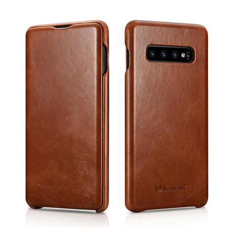 ProCase Galaxy S10 Plus Genuine Leather Case, Vintage Wallet Folding Flip Case with Kickstand Card Holders Magnetic Closure Protective Book Cover for Galaxy S10+ 2019 Release -Brown
