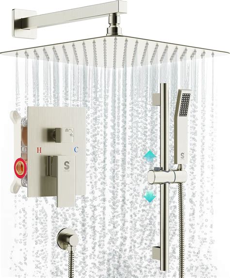 SR SUN RISE Shower System with Handheld Showerhead & Rain Shower Combo Set. High Pressure 35-Function Dual 2 in 1 Shower Faucet, patented 3-way Water Diverter in All-Brushed Nickel （Valve Include）