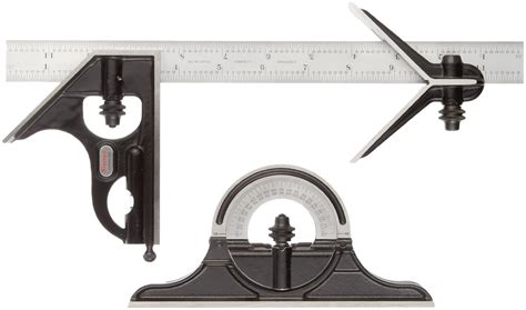 Starrett C434ME-300 Forged, Hardened Square, Center And Reversible Protractor Heads With Blade Combination Set, Smooth Black Finish, 300mm Size