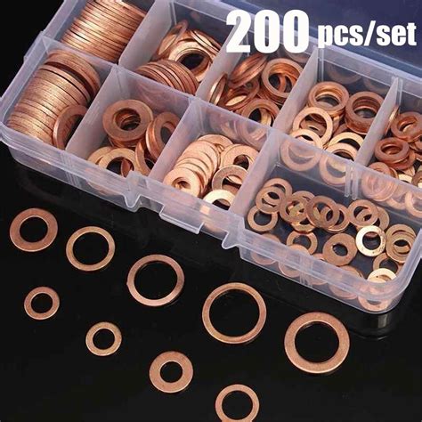 ZYAMY 200pcs M5-M14 Professional Solid Copper Washers Assorted Kit Flat Ring Plumbing Seal Gasket for Screws Bolts Hardware Fitting Accessories