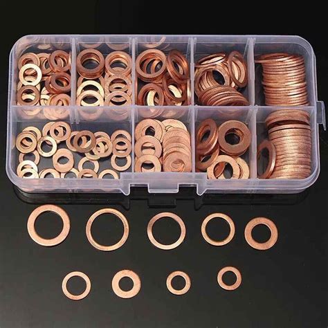 ZYAMY 200pcs M5-M14 Professional Solid Copper Washers Assorted Kit Flat Ring Plumbing Seal Gasket for Screws Bolts Hardware Fitting Accessories
