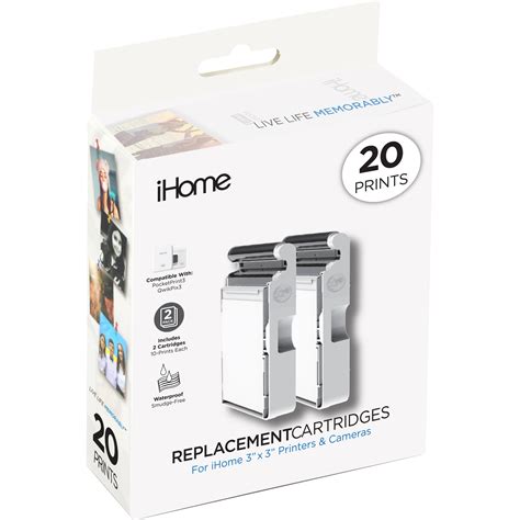 iHome 2-Pack of 3x3 Inch Ink+Square Paper Cartridge (20 Prints Total) (IHC33-20)