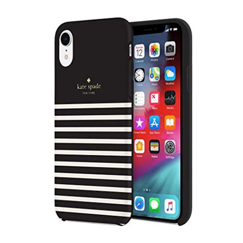 ✴ kate spade new york Black/Cream Feeder Stripe Case for iPhone XR - Soft Touch Protective Hardshell